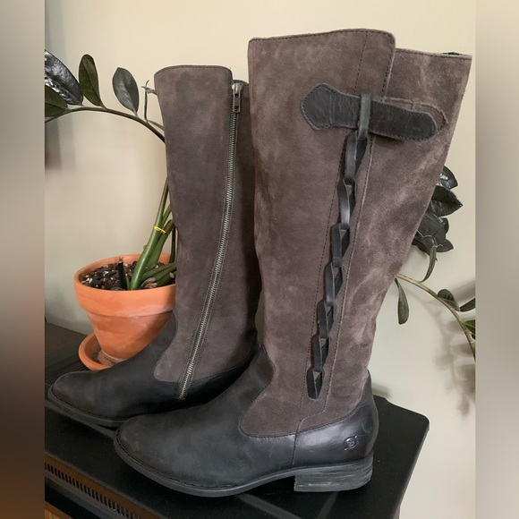 BORN “Cook” leather & suede braided tall riding boots full zip F29106 - Picture 1 of 8